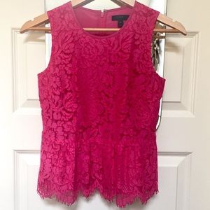 Fuchsia Pink Lace Peplum Top